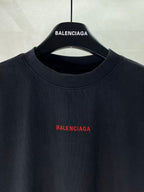 Balenciaga dark crewneck T-shirt with small red chest logo