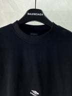 Black Balenciaga T-shirt close-up of neckline and chest logo