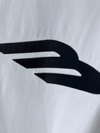 Balenciaga white T-shirt back logo close-up with bold black mark