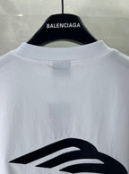 Balenciaga white T-shirt back view on hanger with large logo