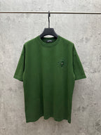 Green crew-neck T-shirt with small chest logo embroidery