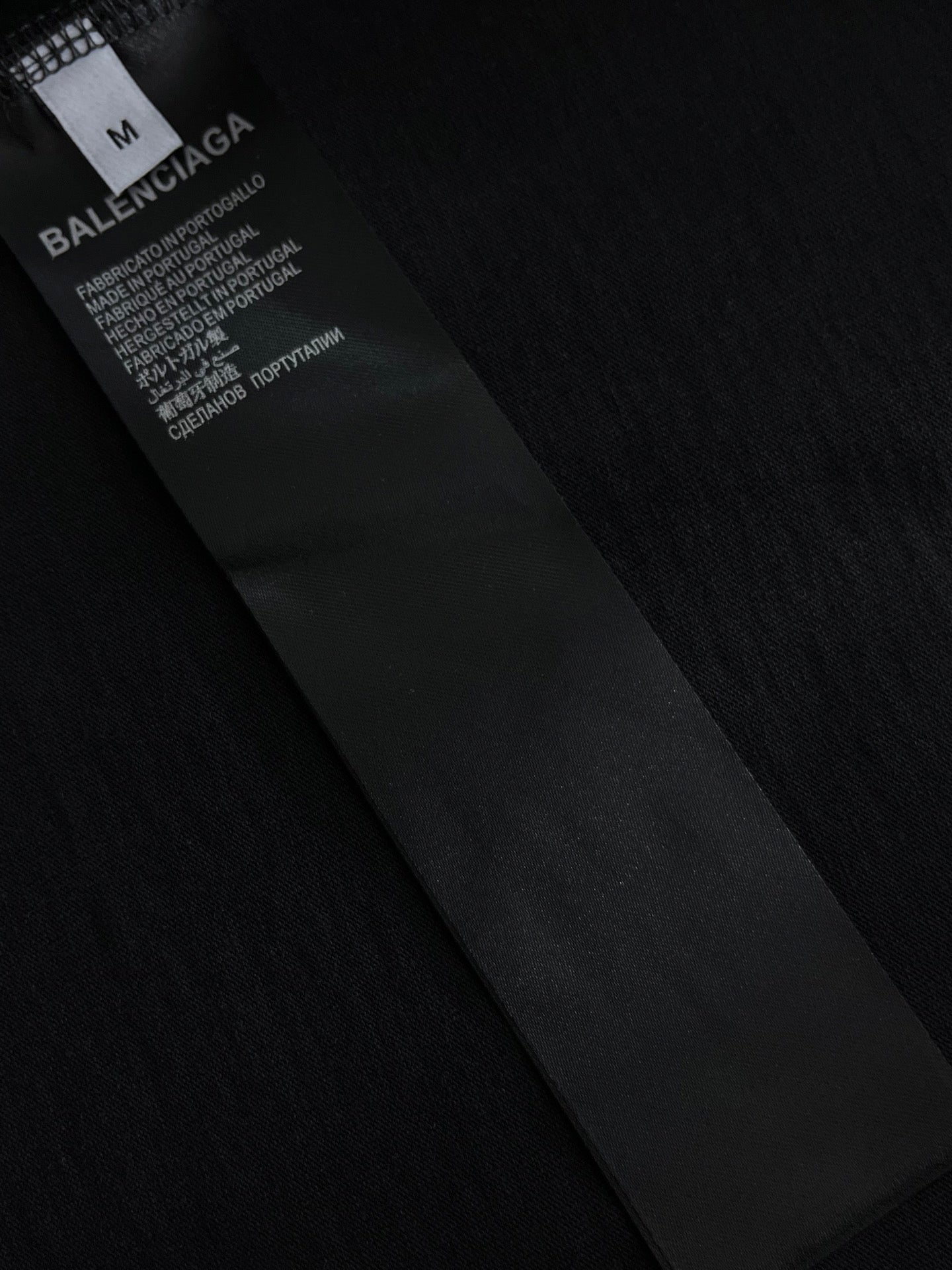 Balenciaga dark T-shirt inner size and care label on garment