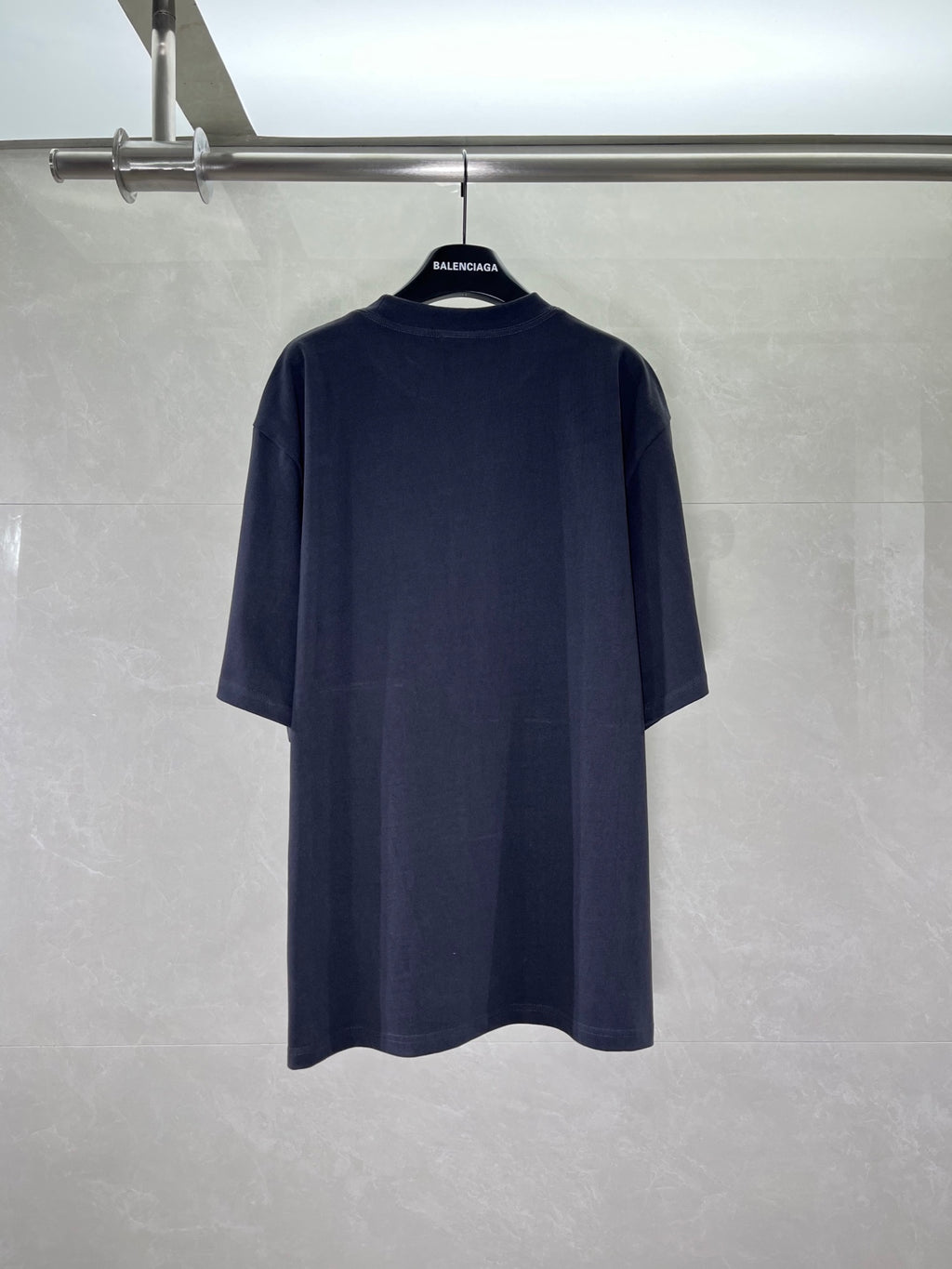 Balenciaga dark T-shirt with plain back and BALENCIAGA at neckline