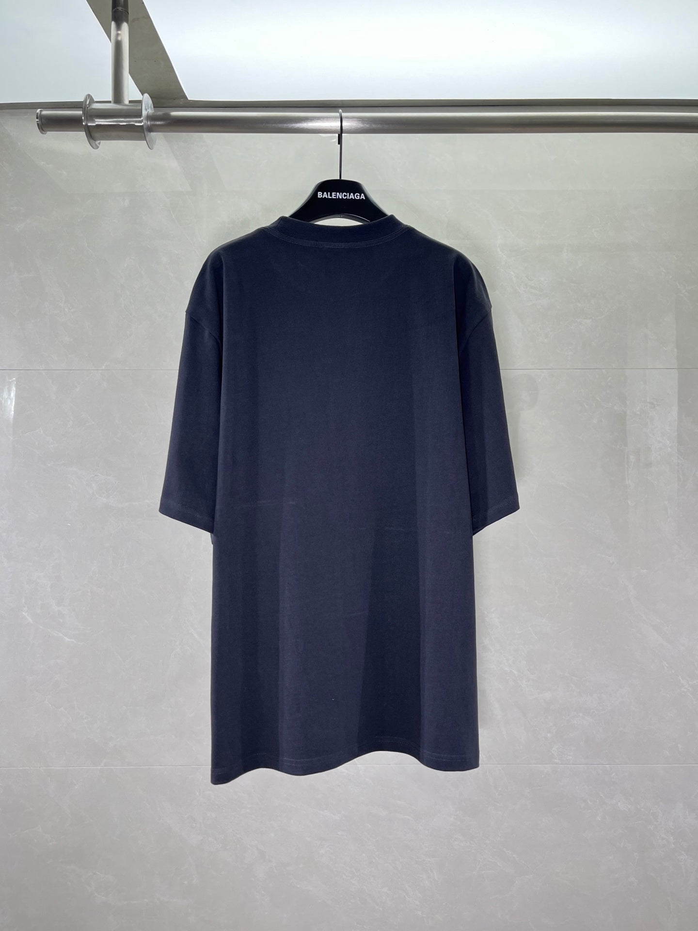 Balenciaga dark T-shirt with plain back and BALENCIAGA at neckline