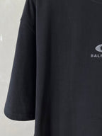 Navy short-sleeve crewneck T-shirt with partial BALENCIAGA logo print