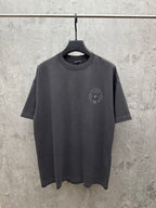 Dark gray short-sleeve crewneck T-shirt with small chest logo embroidery