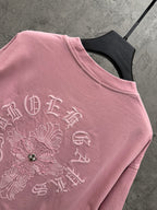 Light pink short-sleeve T-shirt with back embroidery and metallic beaded accents
