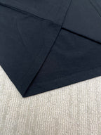 Black T-shirt neckline and hem seam close-up