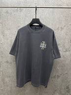 Dark gray short-sleeve T-shirt with small multicolor cross logo on chest