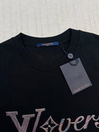 Louis Vuitton black T-shirt neckline with brand tag and hangtag