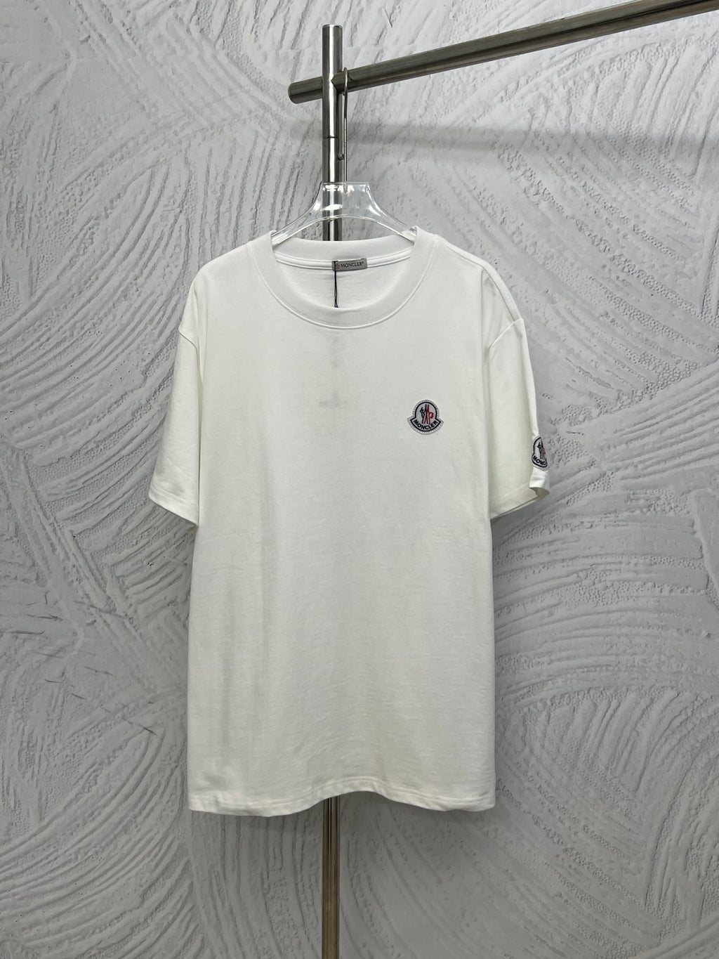 White Moncler short-sleeve T-shirt with crew neck and small chest logo