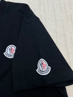 Black T-shirt with Moncler logo patches on sleeve and chest