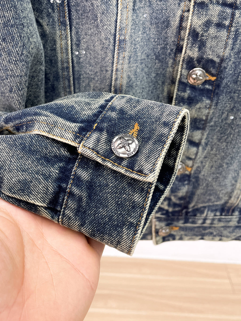 Louis Vuitton denim jacket logo waist snap and folded cuff