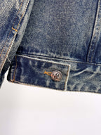 Louis Vuitton denim jacket chest pocket and logo snap