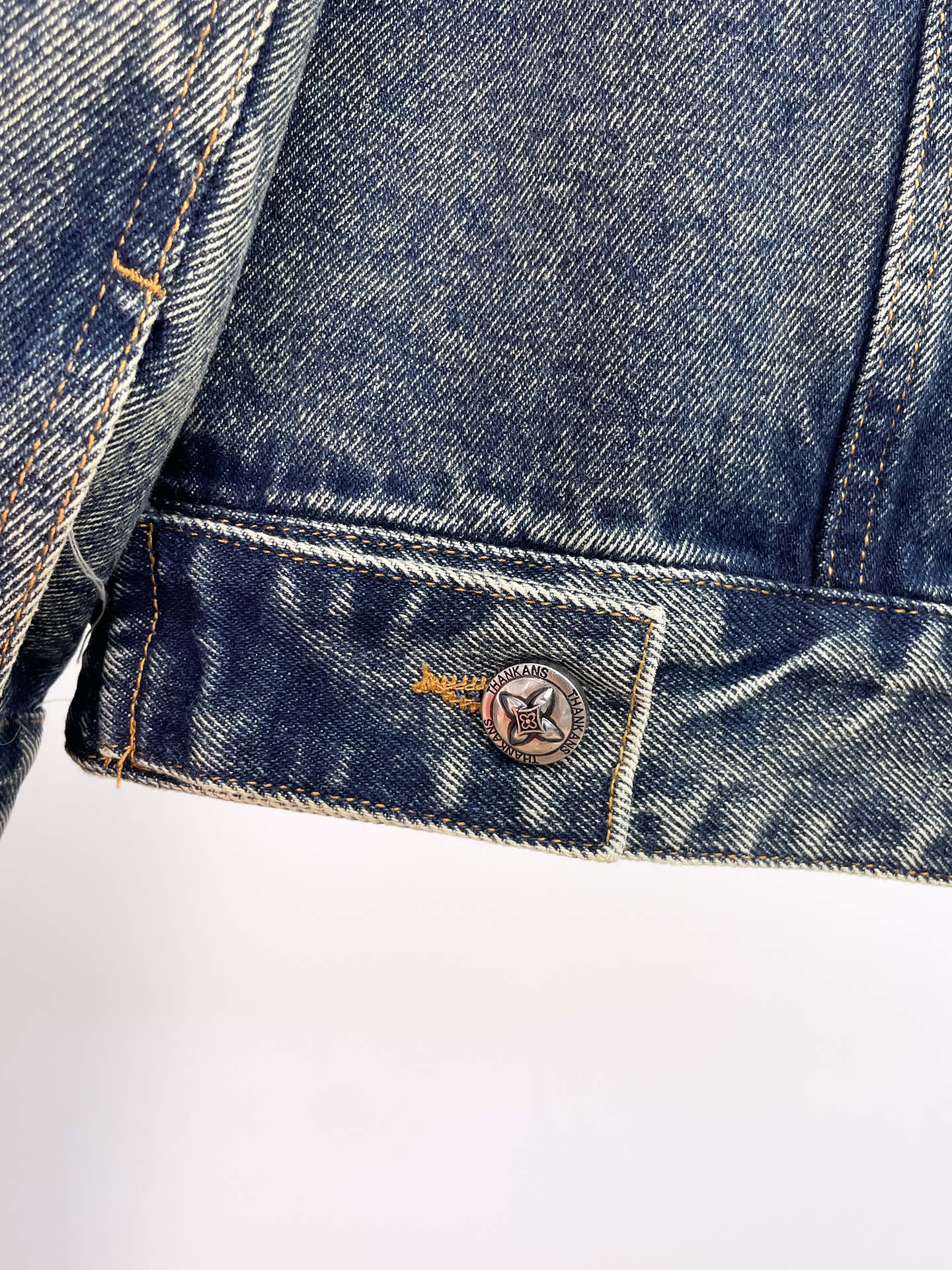Louis Vuitton denim jacket chest pocket and logo snap