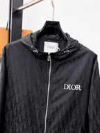 Dior hooded jacket, dark with allover pattern and DIOR logo on chest