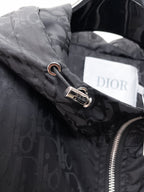 Dior hooded jacket, metal drawcord and zipper pull on patterned front