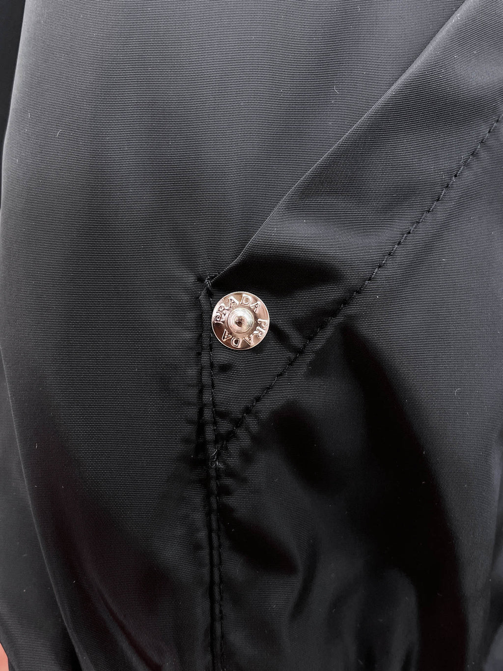 Prada long black windbreaker jacket button on side seam