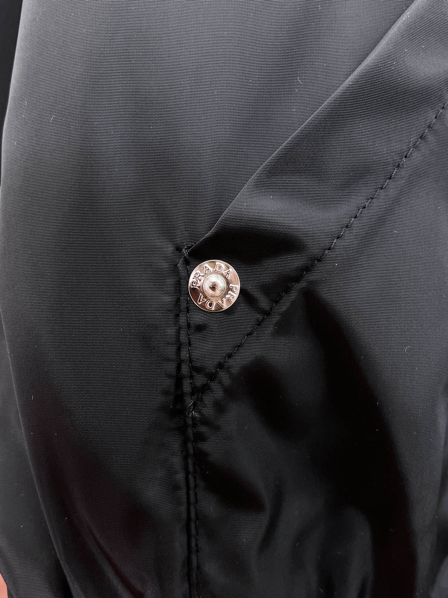 Prada long black windbreaker jacket button on side seam