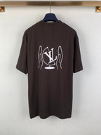 Men's short-sleeve T-shirt, dark brown, crew neck, back LV face graphic