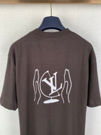 Men's short-sleeve T-shirt, dark brown, crew neck, large back LV logo print