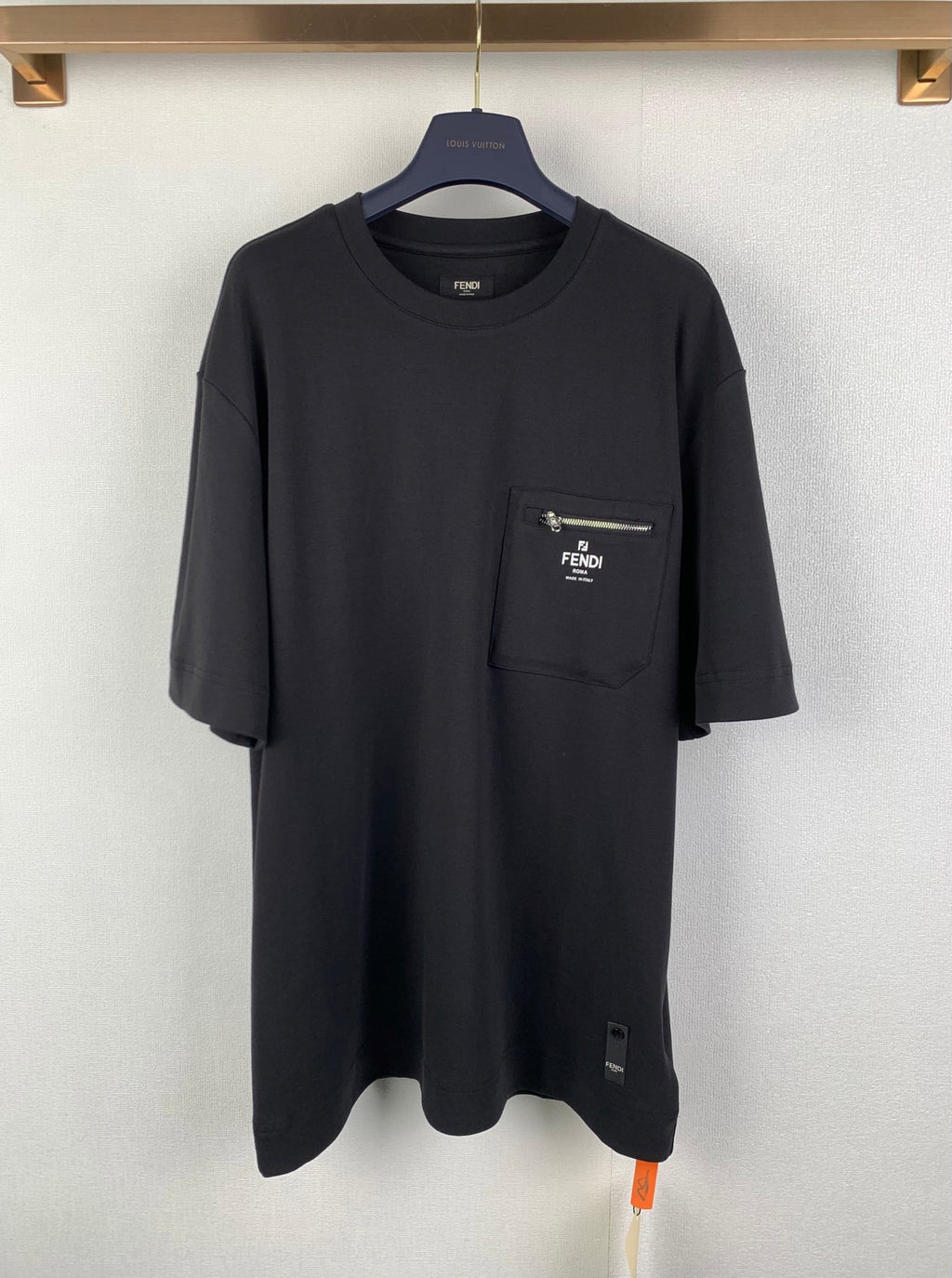 Black FENDI short-sleeve T-shirt with front chest pocket and logo detail