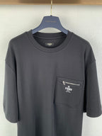 Dark gray FENDI T-shirt with zip chest pocket and embroidered logo