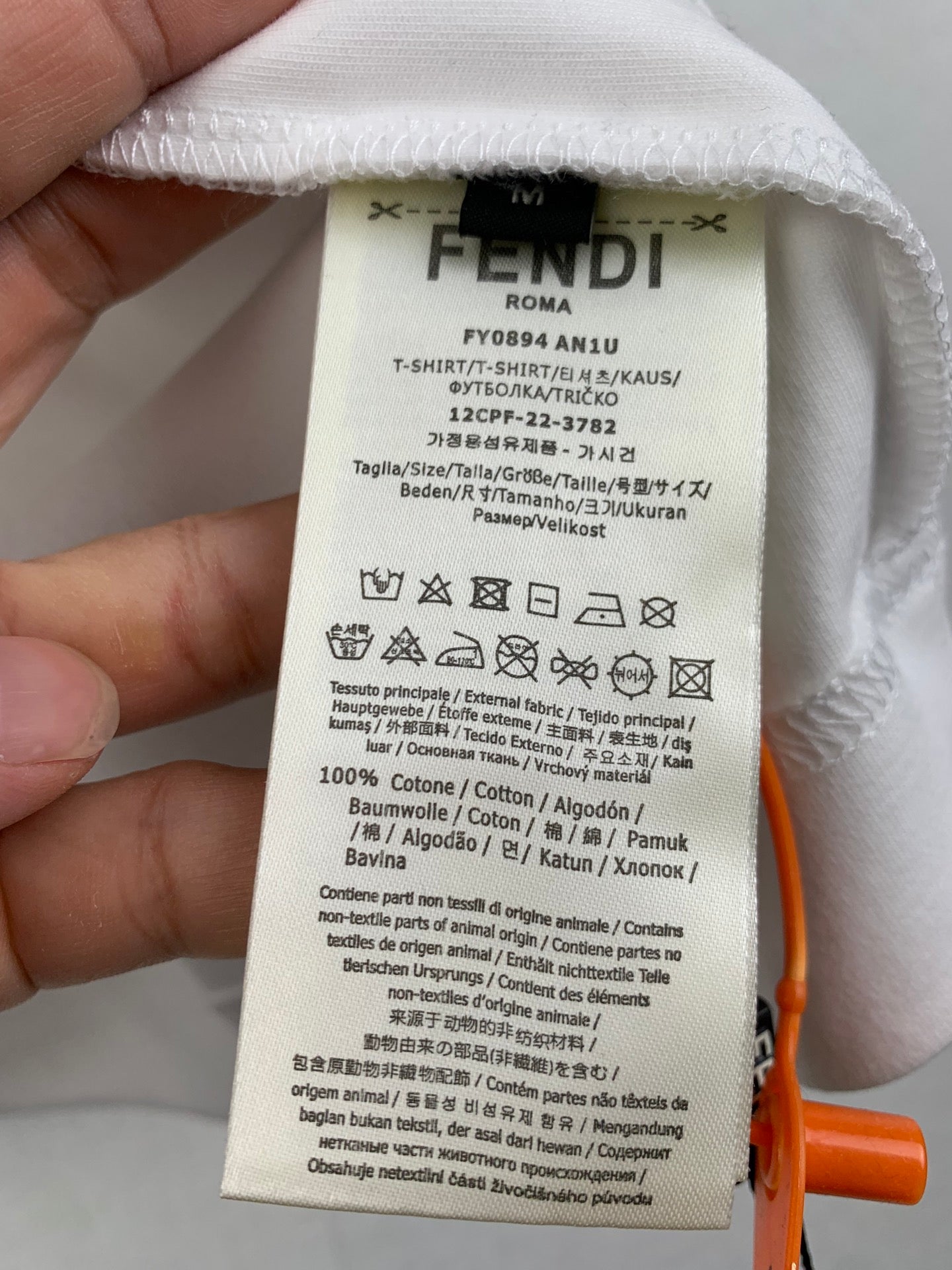 White Fendi short care label on inner waistband