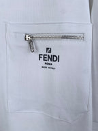 White Fendi T-shirt chest pocket with FENDI Roma and Made in Italy text