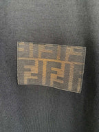 Square Fendi logo patch on black short-sleeve T-shirt