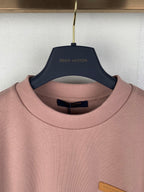 Louis Vuitton crewneck sweatshirt collar with gold logo patch, mauve pink long sleeves