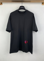 Short-sleeve crewneck T-shirt in dark charcoal with small chest logo graphic