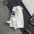 White long-sleeve sweatshirt with blue logo on the side, front view
