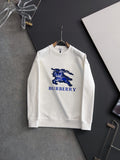 White long-sleeve sweatshirt with blue horse-and-text Burberry logo on chest