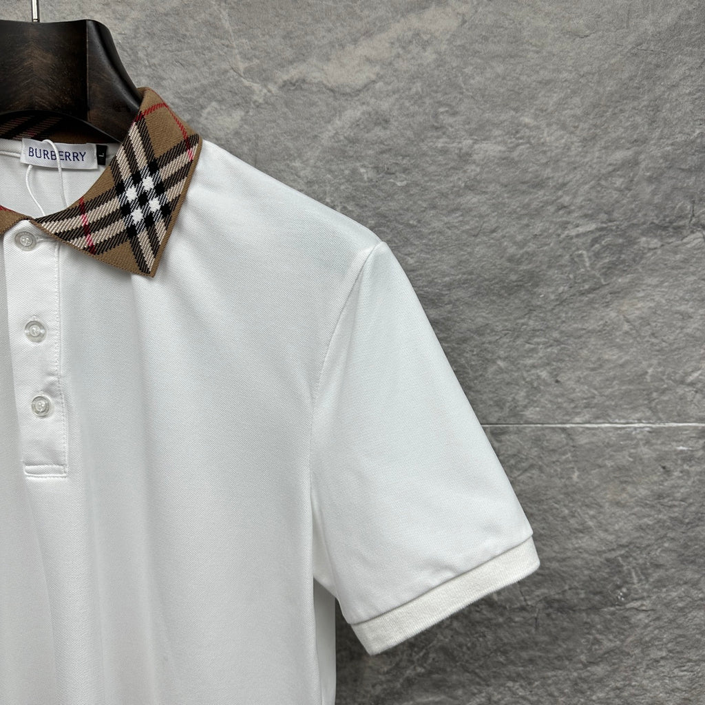 Burberry white polo shirt sleeve with plaid inner collar