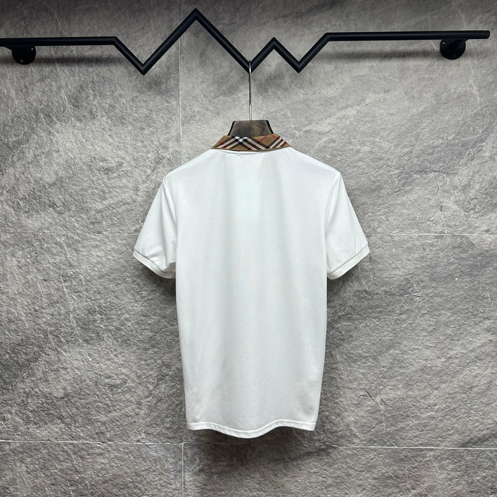 Burberry white polo shirt, back view with short sleeves