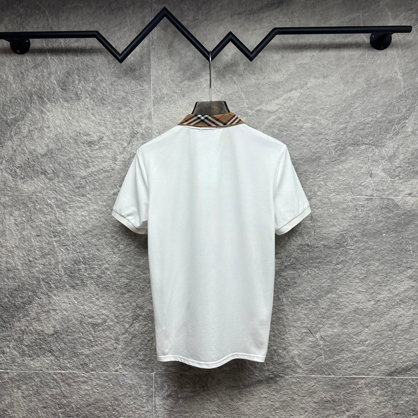 Burberry white polo shirt, back view with short sleeves