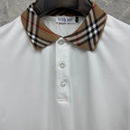 Burberry white polo shirt collar with Burberry logo label and button top