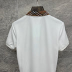 Burberry white polo shirt, back view with checkered collar