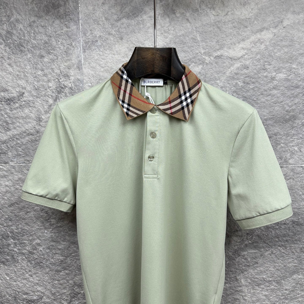 Burberry polo shirt in mint green with check collar and button placket