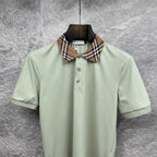 Burberry polo shirt in mint green with check collar and button placket