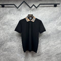 Men's Burberry polo shirt, black with button placket and tartan check collar