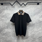 Men's Burberry polo shirt, black with button placket and tartan check collar