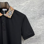 Burberry polo shirt side and sleeve, black with tartan check collar