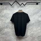 Men's Burberry polo shirt, black, back view with tartan check collar
