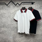 Gucci polo shirt set: white and dark, each with striped collar and sleeve cuffs