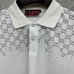 Gucci white polo shirt with GG logo print and buttoned placket