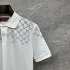 Gucci white polo shirt sleeve with GG logo print and button placket