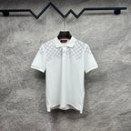Gucci white polo shirt with GG pattern and rhinestone accents