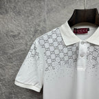 Gucci white polo shirt shoulder and collar with GG logo print